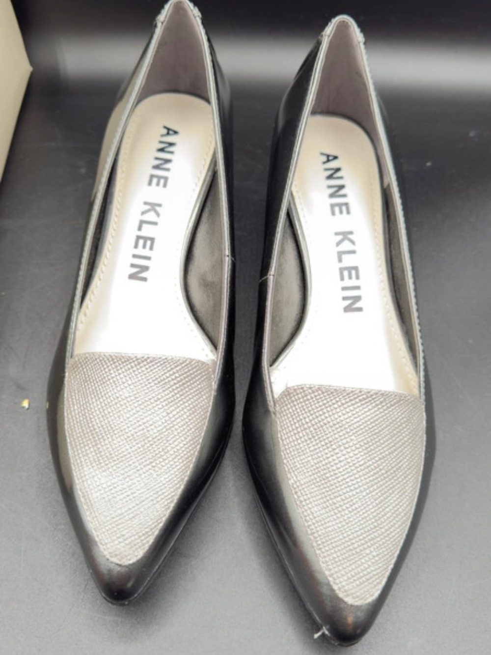 Anne Klein Black Flats with Silver Textured Toe